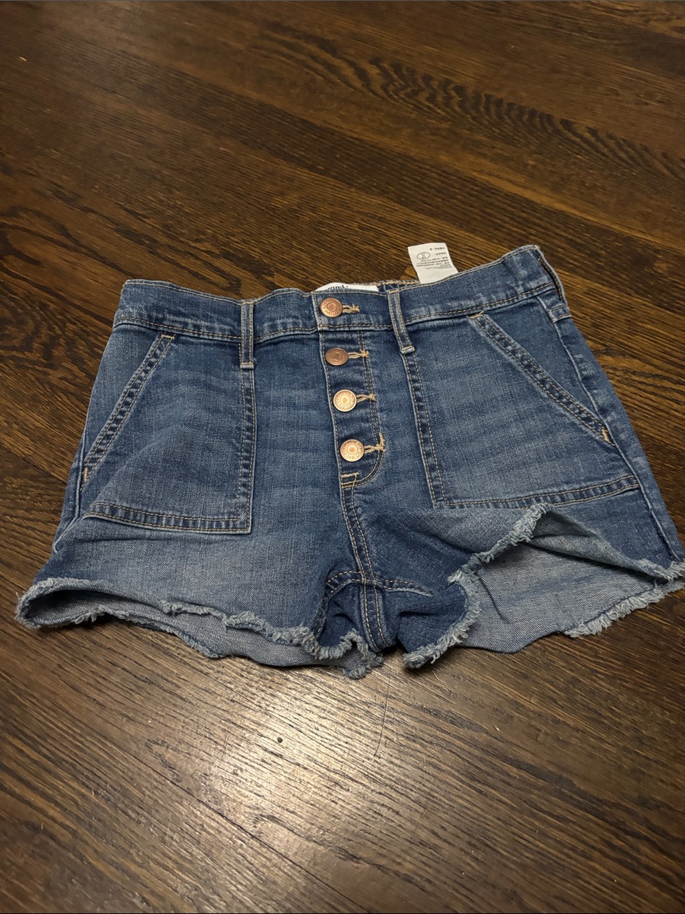 High-Rise Button-Front Girls's Denim Shorts - Blue